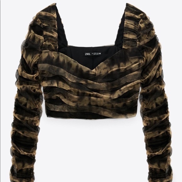 Zara Tops Zara Corsetry Tulle Crop Top Brown Black Mesh M Poshmark
